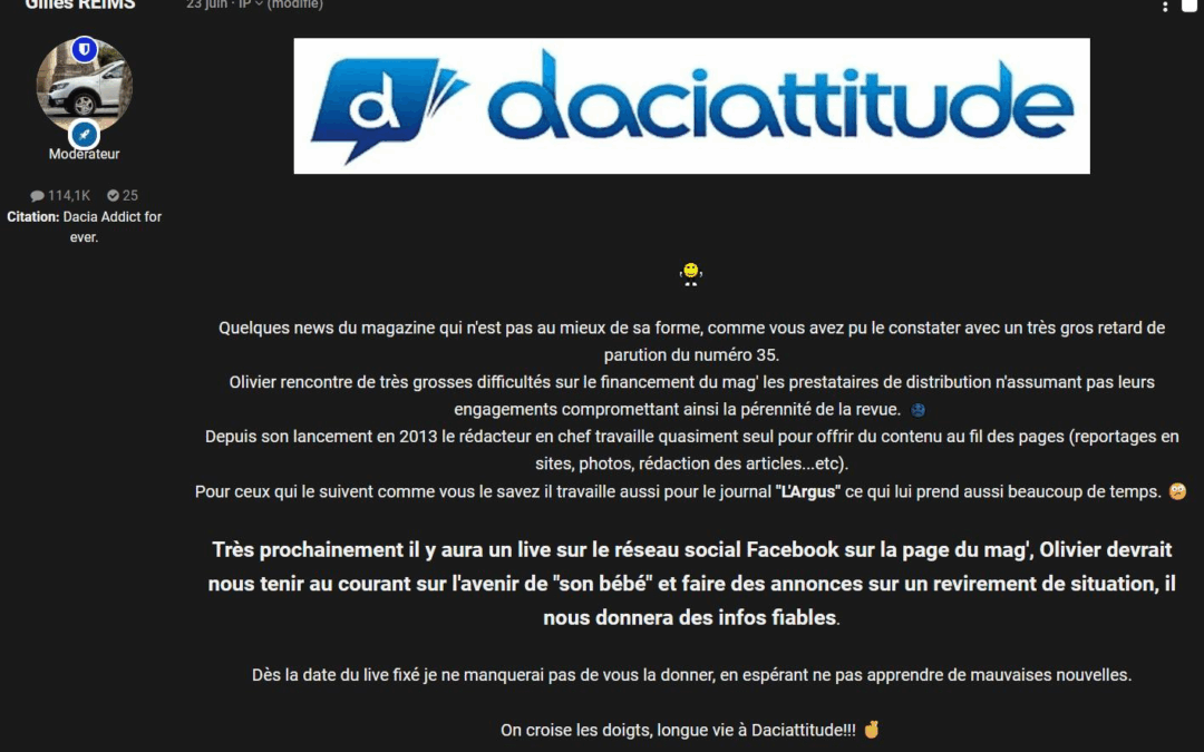 Daciattitude en difficulté : quel avenir pour le magazine des fans de Dacia ?